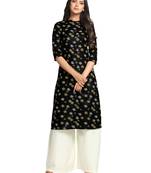 Black printed cotton long-kurtis