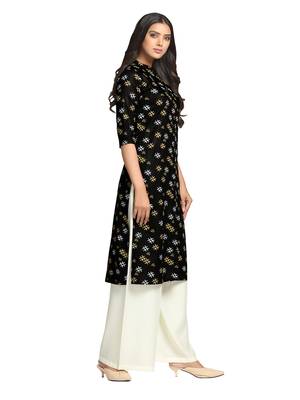 Black printed cotton long-kurtis 3