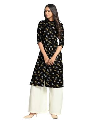 Black printed cotton long-kurtis 4
