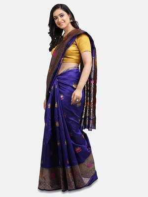 Purple Woven Art Silk Saree With Blouse 3