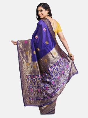 Purple Woven Art Silk Saree With Blouse 4