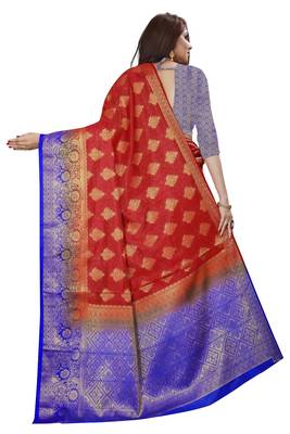 Red color woven tusar silk saree with blouse 2