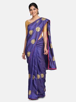 Blue Embroidered Silk Saree With Blouse 1