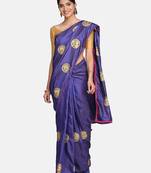 Blue Embroidered Silk Saree With Blouse