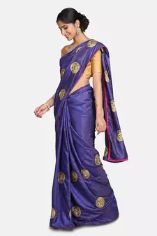 Blue Embroidered Silk Saree With Blouse