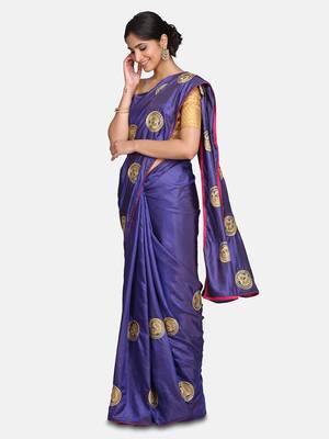 Blue Embroidered Silk Saree With Blouse 4