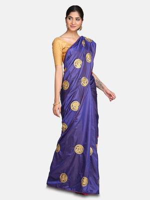 Blue Embroidered Silk Saree With Blouse 5