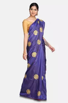 Blue Embroidered Silk Saree With Blouse