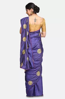 Blue Embroidered Silk Saree With Blouse