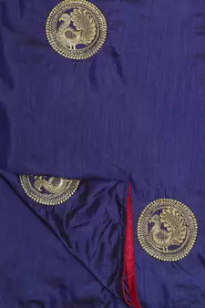 Blue Embroidered Silk Saree With Blouse