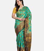 Green Printed Banarasi Silk Saree With Blouse