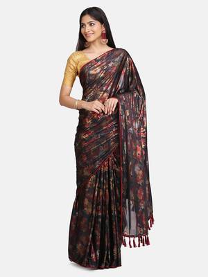 Black Plain Lycra Designer Saree With Blouse 1