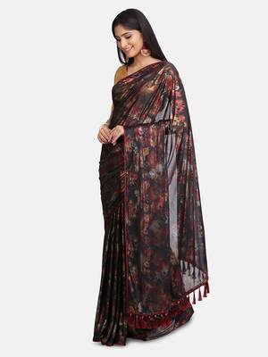 Black Plain Lycra Designer Saree With Blouse 2