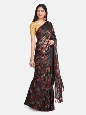 Black Plain Lycra Designer Saree With Blouse 3