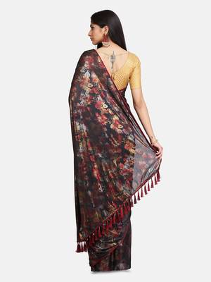 Black Plain Lycra Designer Saree With Blouse 4