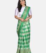 Green printed art silk saree with blouse