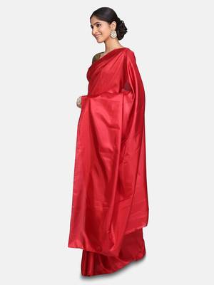 Dark maroon plain fancy fabric saree with blouse 2