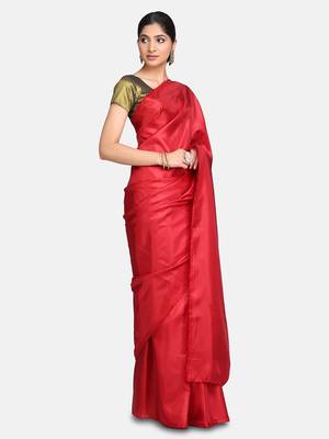 Dark maroon plain fancy fabric saree with blouse 1