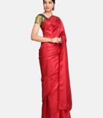 Dark maroon plain fancy fabric saree with blouse