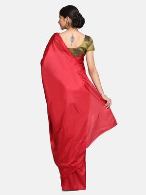 Dark maroon plain fancy fabric saree with blouse 3