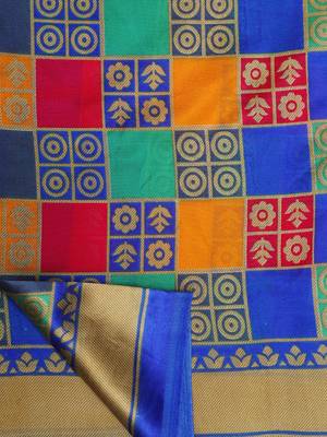 Blue printed art silk saree with blouse 5