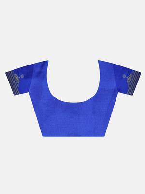 Blue printed art silk saree with blouse 6