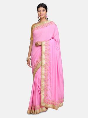 Baby Pink embroidered georgette saree with blouse 2