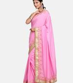 Baby Pink embroidered georgette saree with blouse