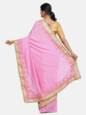 Baby Pink embroidered georgette saree with blouse 3