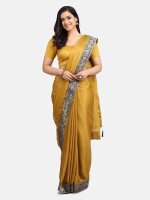 olive embroidered chiffon saree with blouse 2
