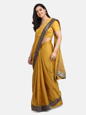 olive embroidered chiffon saree with blouse 3