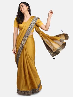 olive embroidered chiffon saree with blouse 1