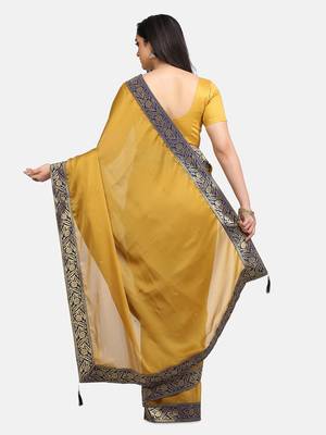olive embroidered chiffon saree with blouse 4