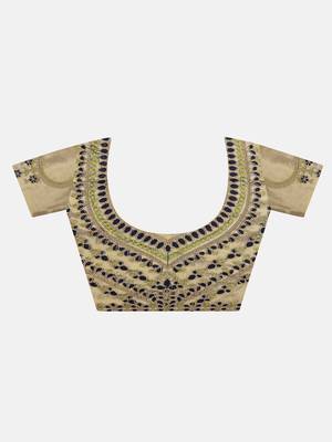 olive embroidered chiffon saree with blouse 6