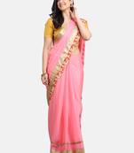 Indian women Pink Half and Half Sari Raw Silk saree with blouse