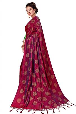 Wine printed art silk blend saree with blouse 1
