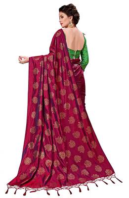 Wine printed art silk blend saree with blouse 3