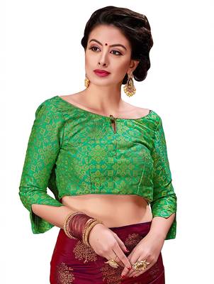 Wine printed art silk blend saree with blouse 4