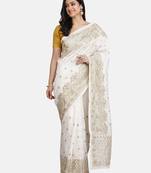White embroidered art silk saree with blouse