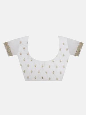 White embroidered art silk saree with blouse 5
