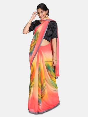 multicolor printed georgette saree with blouse 1
