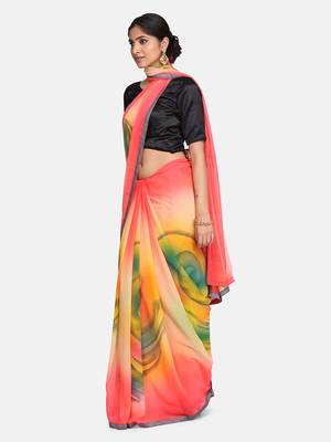 multicolor printed georgette saree with blouse 2