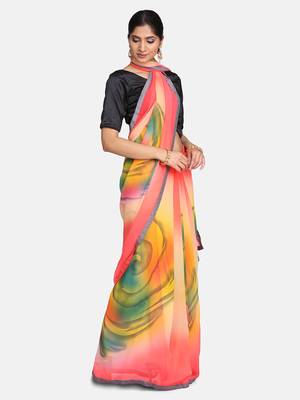 multicolor printed georgette saree with blouse 3