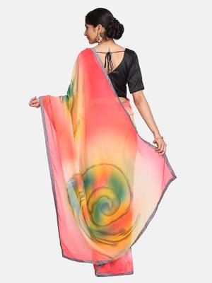 multicolor printed georgette saree with blouse 4