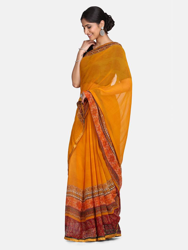 Mustard Georgette Saree main image 0
