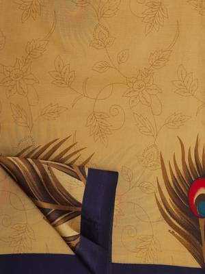 beige printed art silk saree with blouse 5