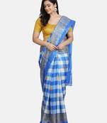 Blue Printed Art Silk Saree With Blouse