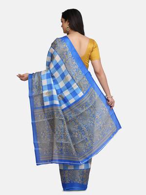 Blue Printed Art Silk Saree With Blouse 3