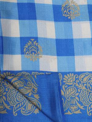 Blue Printed Art Silk Saree With Blouse 4