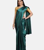 green plain Satin saree with blouse